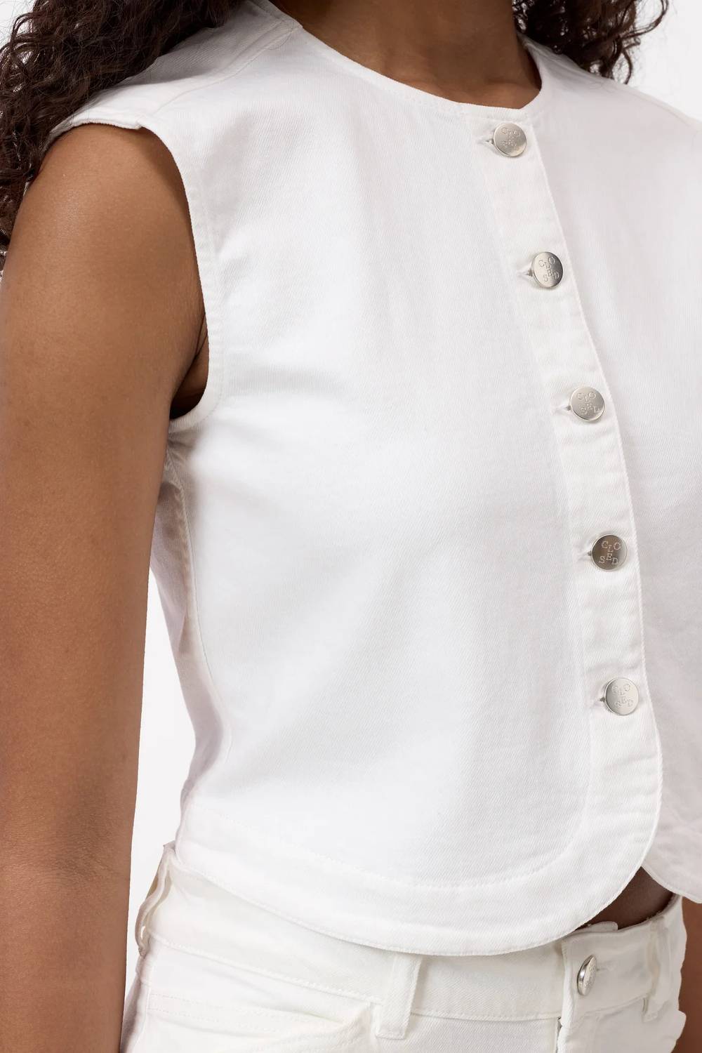Sleeveless Denim Vest In White