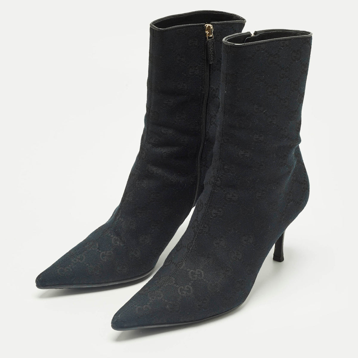 Gucci Navy Blue/Black GG Canvas Pointed Toe Ankle Length Boots Size 39