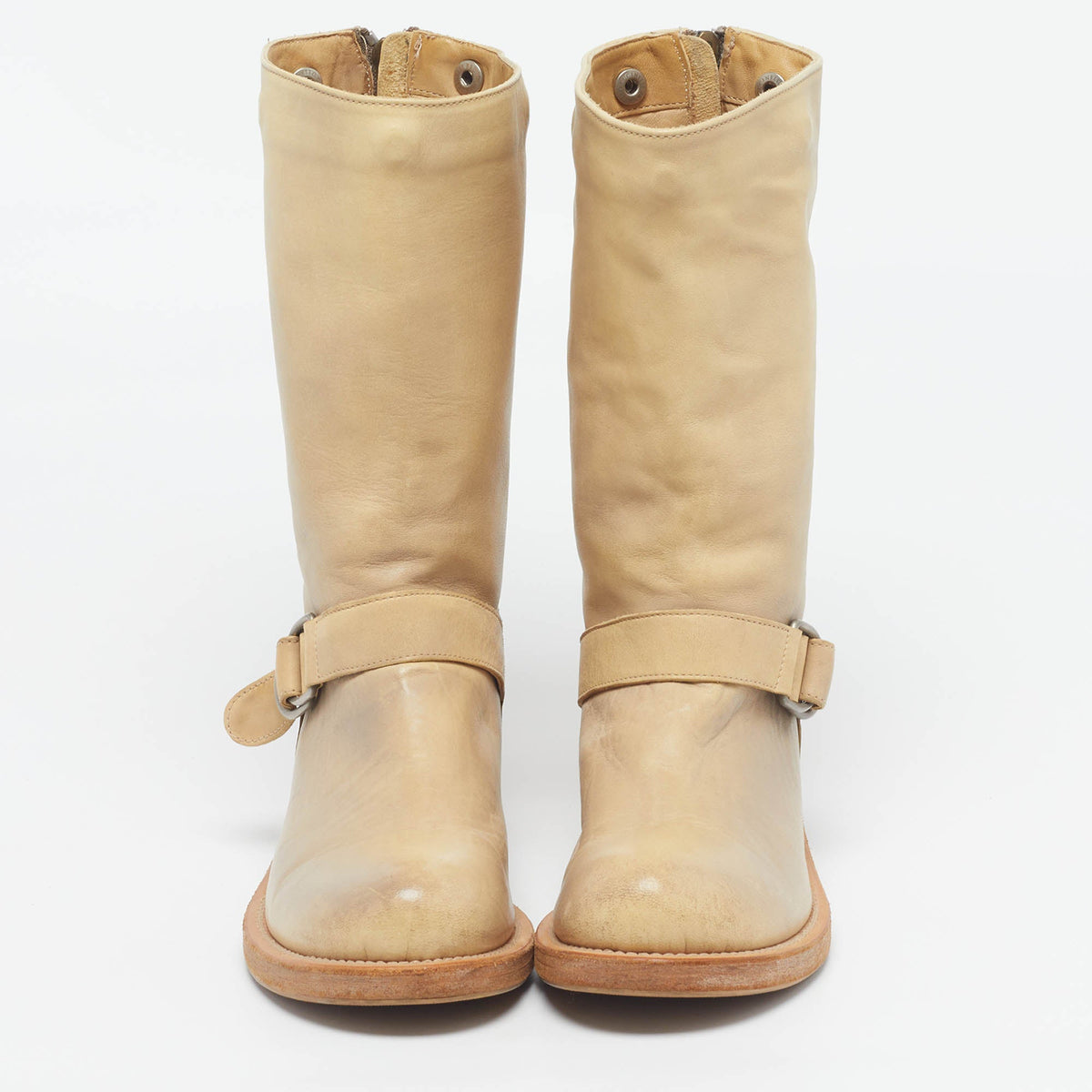 Brunello Cucinelli Bike Size 35 Beige Leather Mid Calf Boots