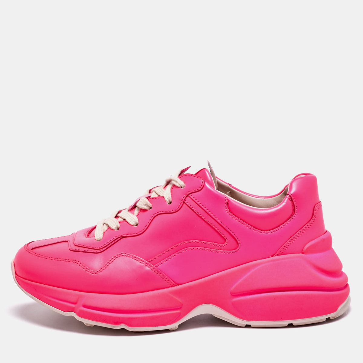 Gucci Rhyton Size 36 Neon Pink Leather Low Top Sneakers