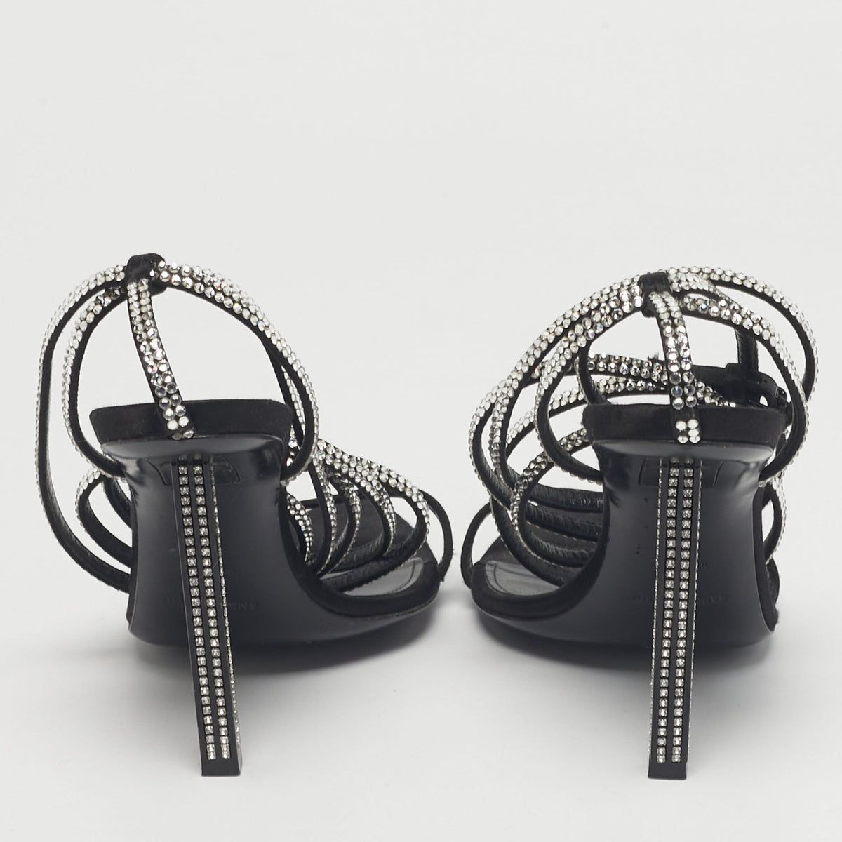 Saint Laurent Black Satin Georgia Ankle Strap Sandals Size 38
