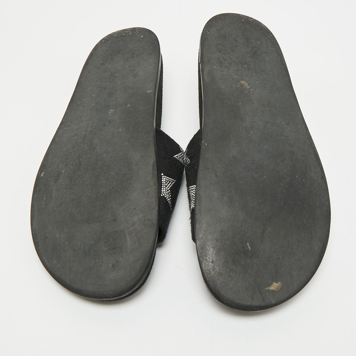 Stella McCartney Black Faux Suede Star Embellished Flat Slides Size 37