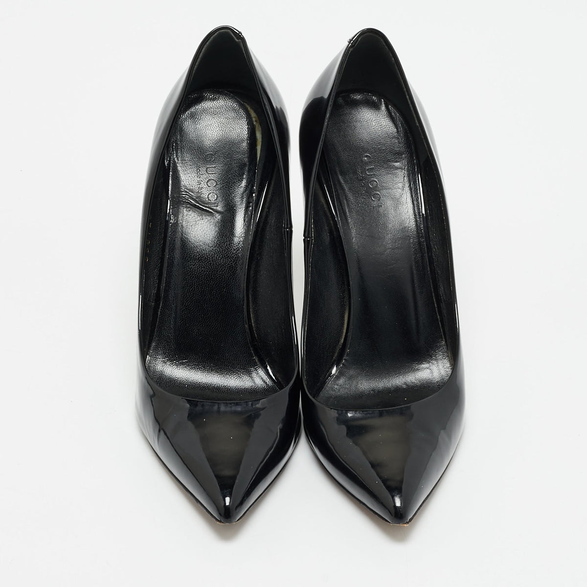 Gucci Black Patent Leather Kristen Bamboo Heel Pumps Size 38