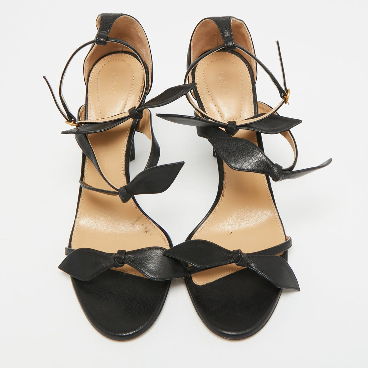 Chloe Size 38 Black Leather Bow Ankle Strap Sandals