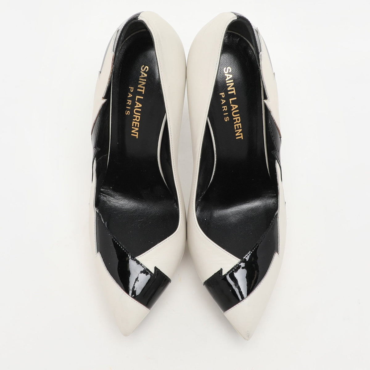 Saint Laurent Paris White/Black Leather and Patent Leather Janis Pumps Size 35.5