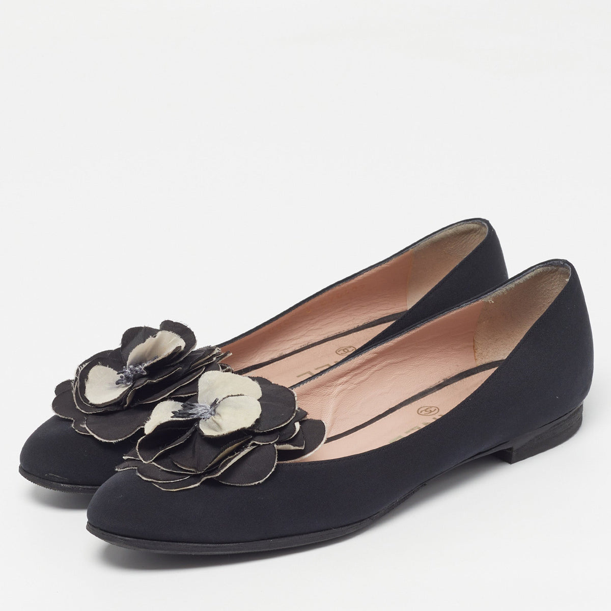 Chanel Size 36.5 Black Fabric  CC Camelia Ballet Flats