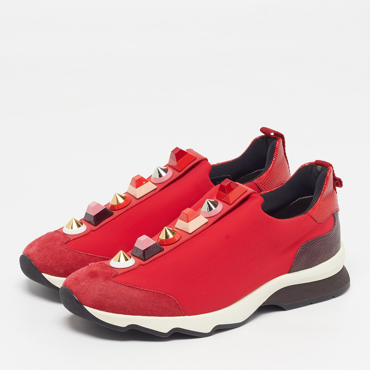 Fendi studded Size 38 Red Neoprene Suede Slip On Sneakers
