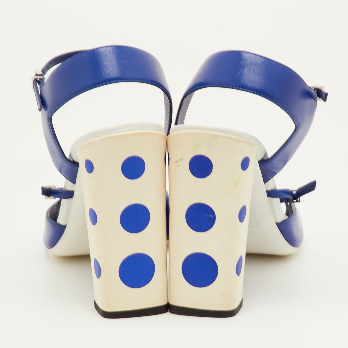 Fendi Polka Dots Size 40 Navy Blue/White Leather Block Heel Ankle Strap Sandals
