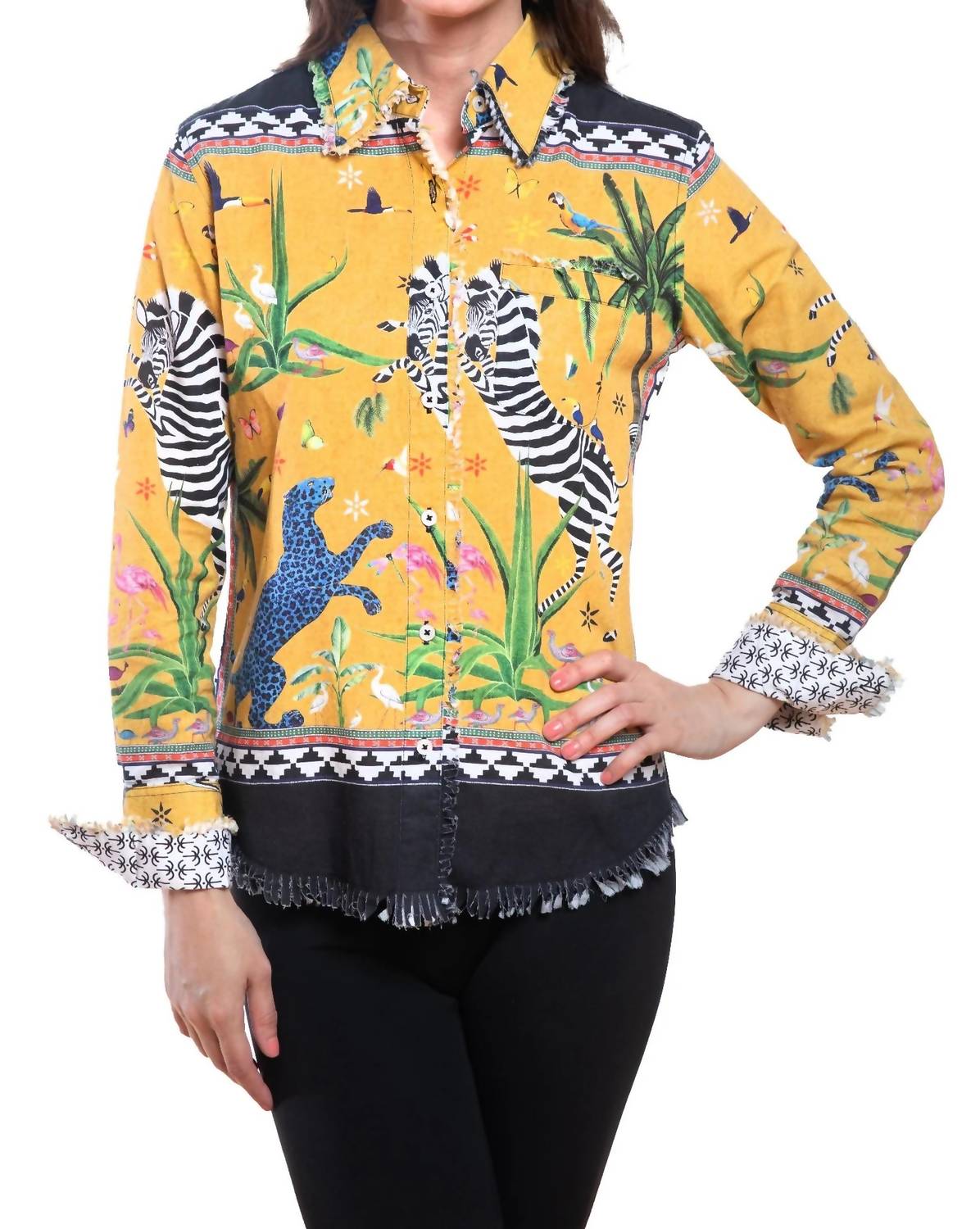 Cape Cod Frayed Shirt In Mustard Animal