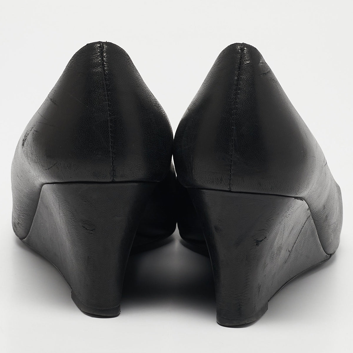 Tory Burch Black Leather Sally Wedge Pumps Size 39