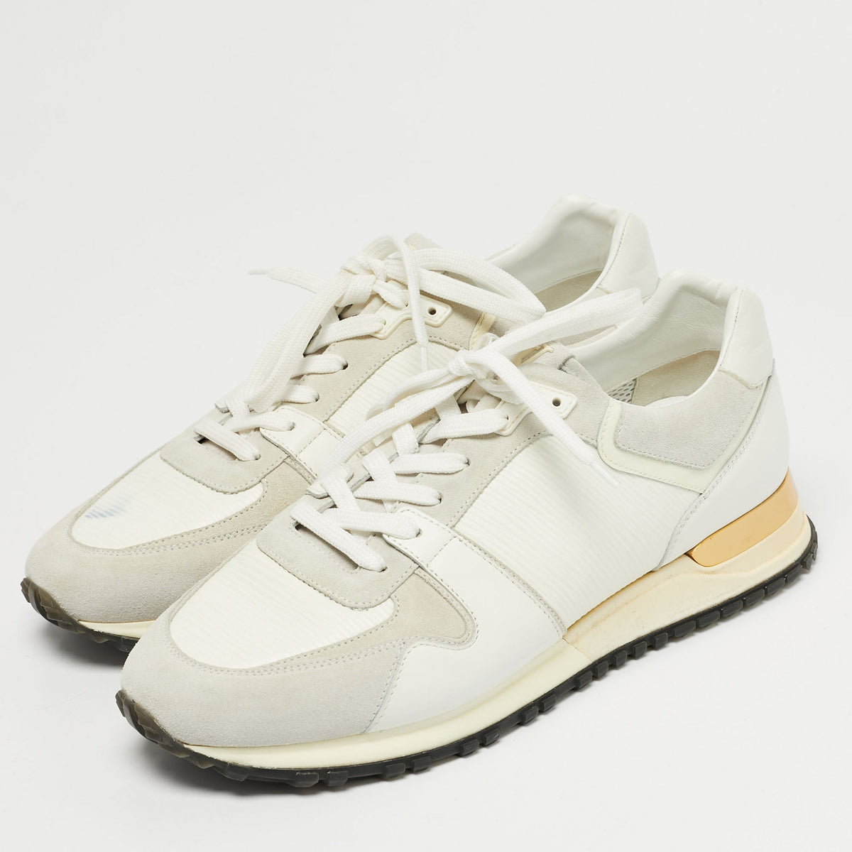 Louis Vuitton White Leather and Suede Run Away Lace Up Sneakers Size 39.5