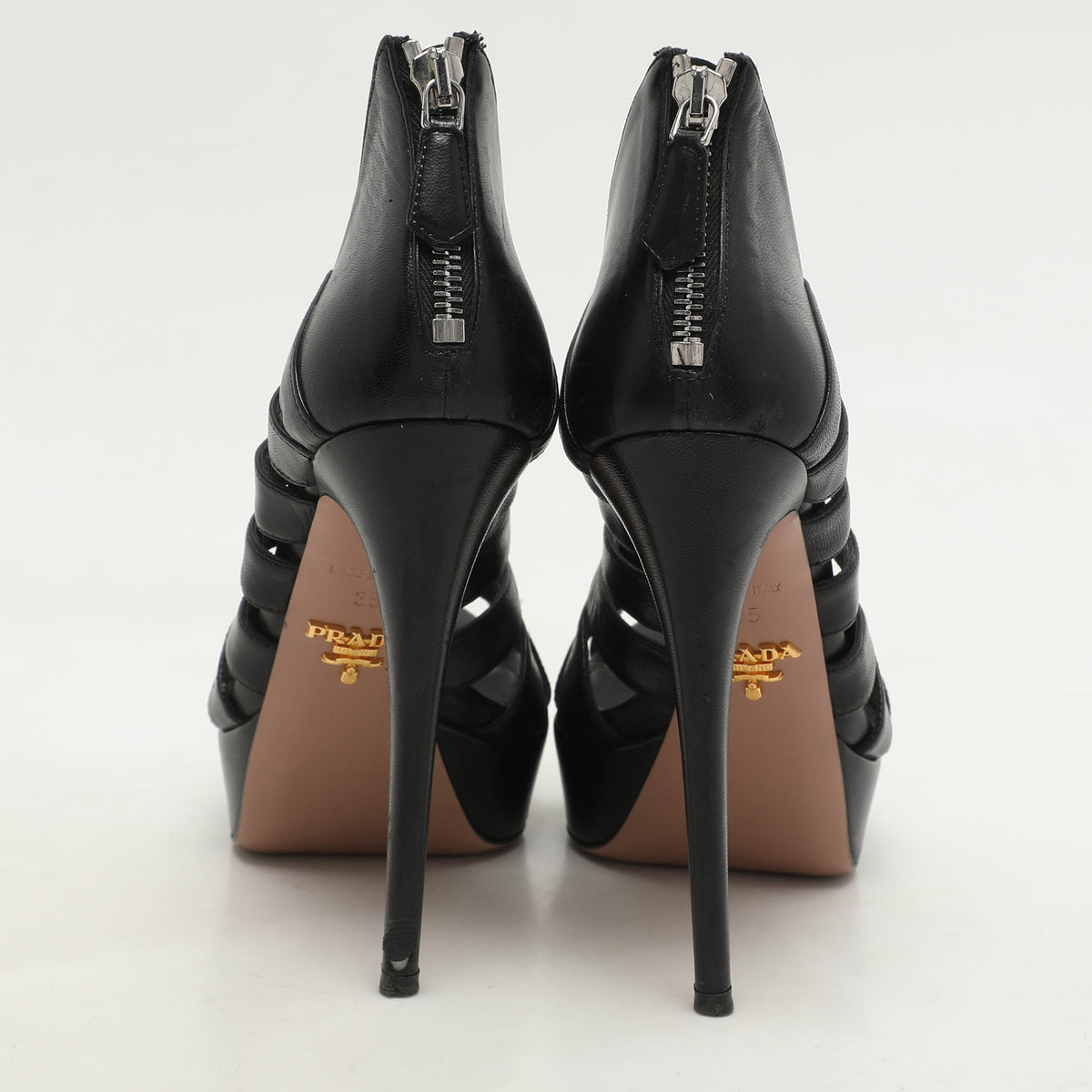 Prada Black Leather Caged Platform Sandals Size 35