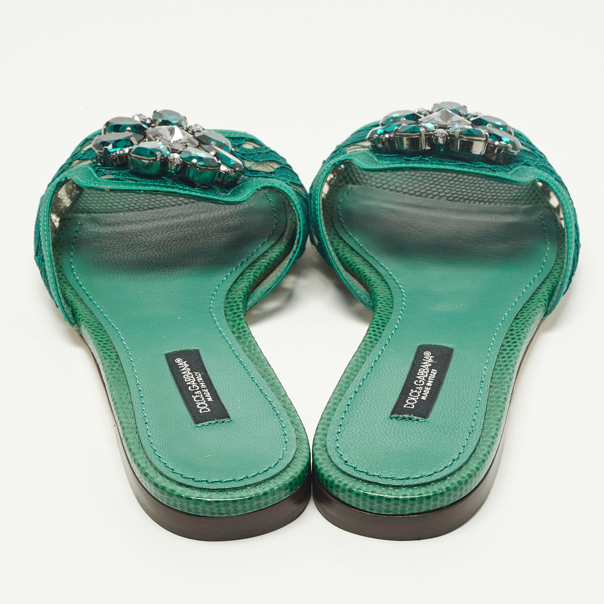 Dolce & Gabbana Bianca Size 36 Green Lace and Satin Flat Slide