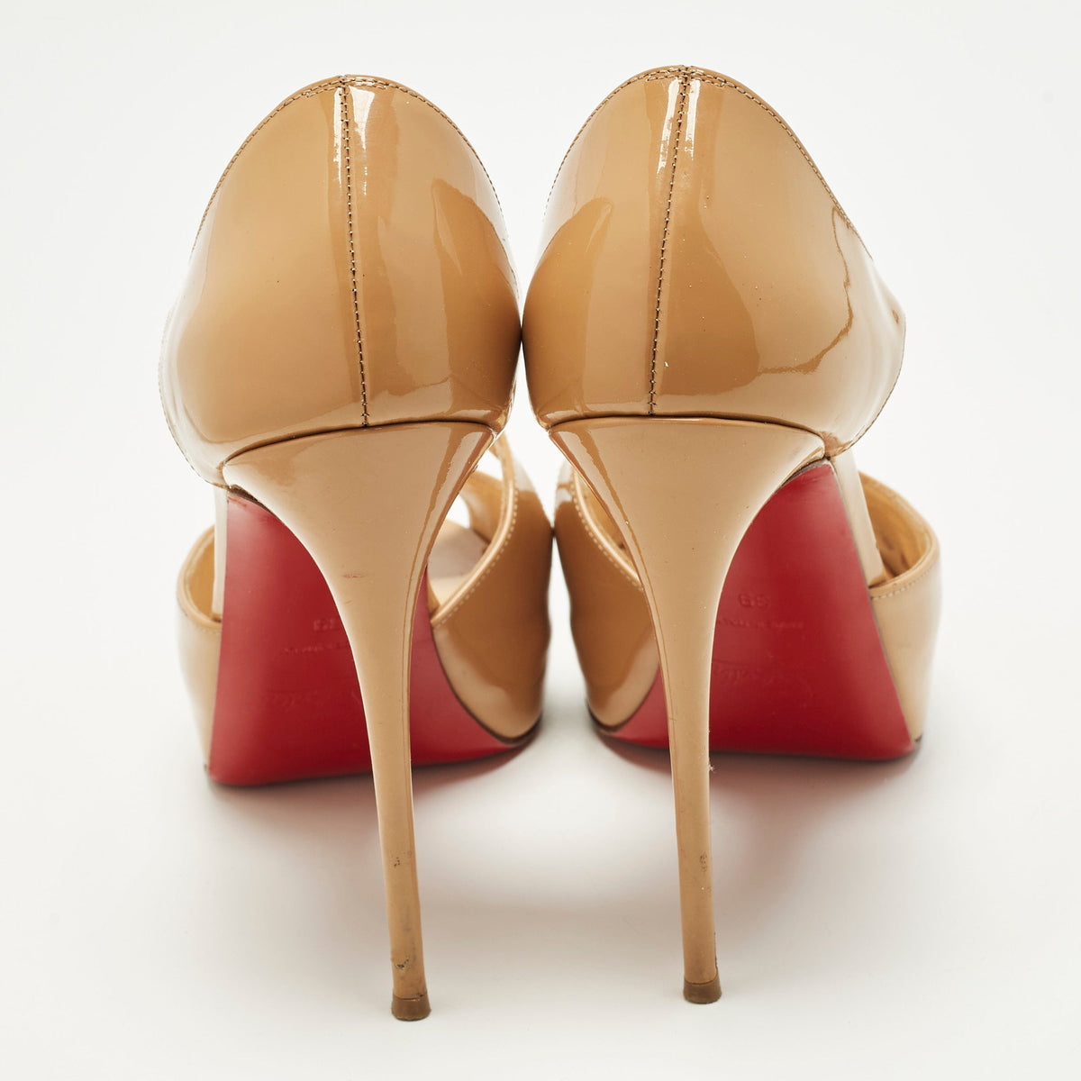 Christian Louboutin Catchy Two Size 39 Beige Patent Leather Peep Toe Pumps