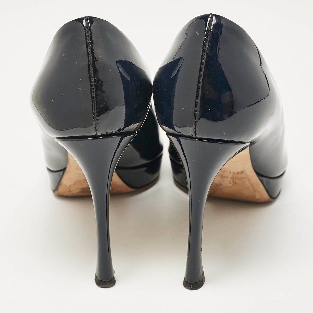 Dior Navy Blue Patent Leather Platform Pumps Size 36