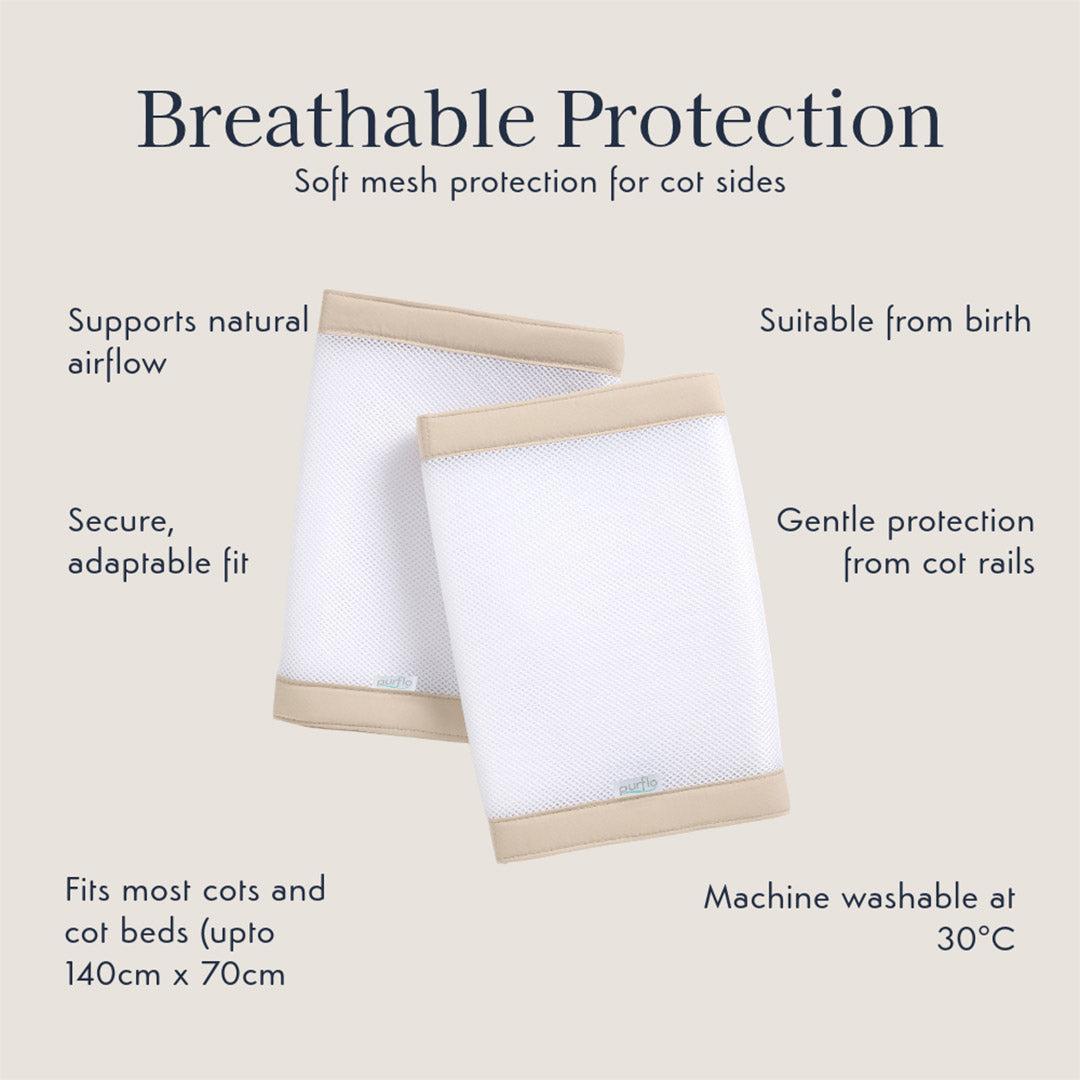 Purflo Breathable Cot Bumpers - 2 Pack - Sand