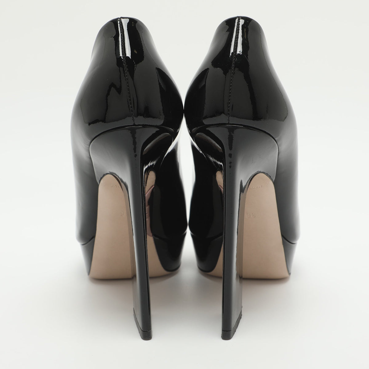 Miu Miu Size 36 Black Patent Leather Peep Toe Pumps