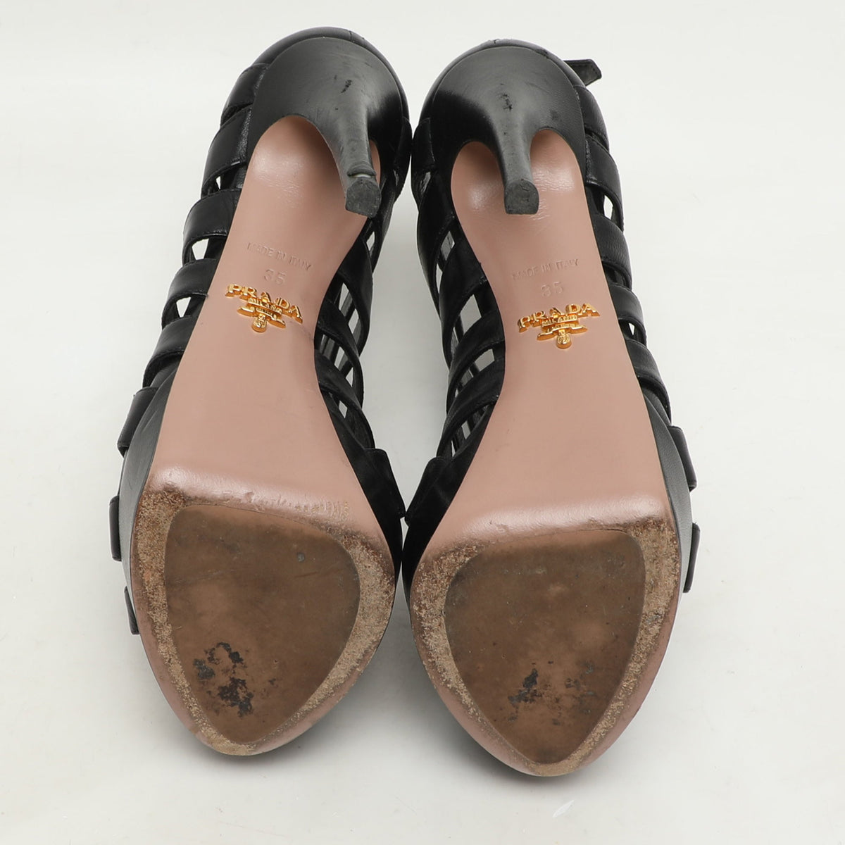 Prada Black Leather Caged Platform Sandals Size 35