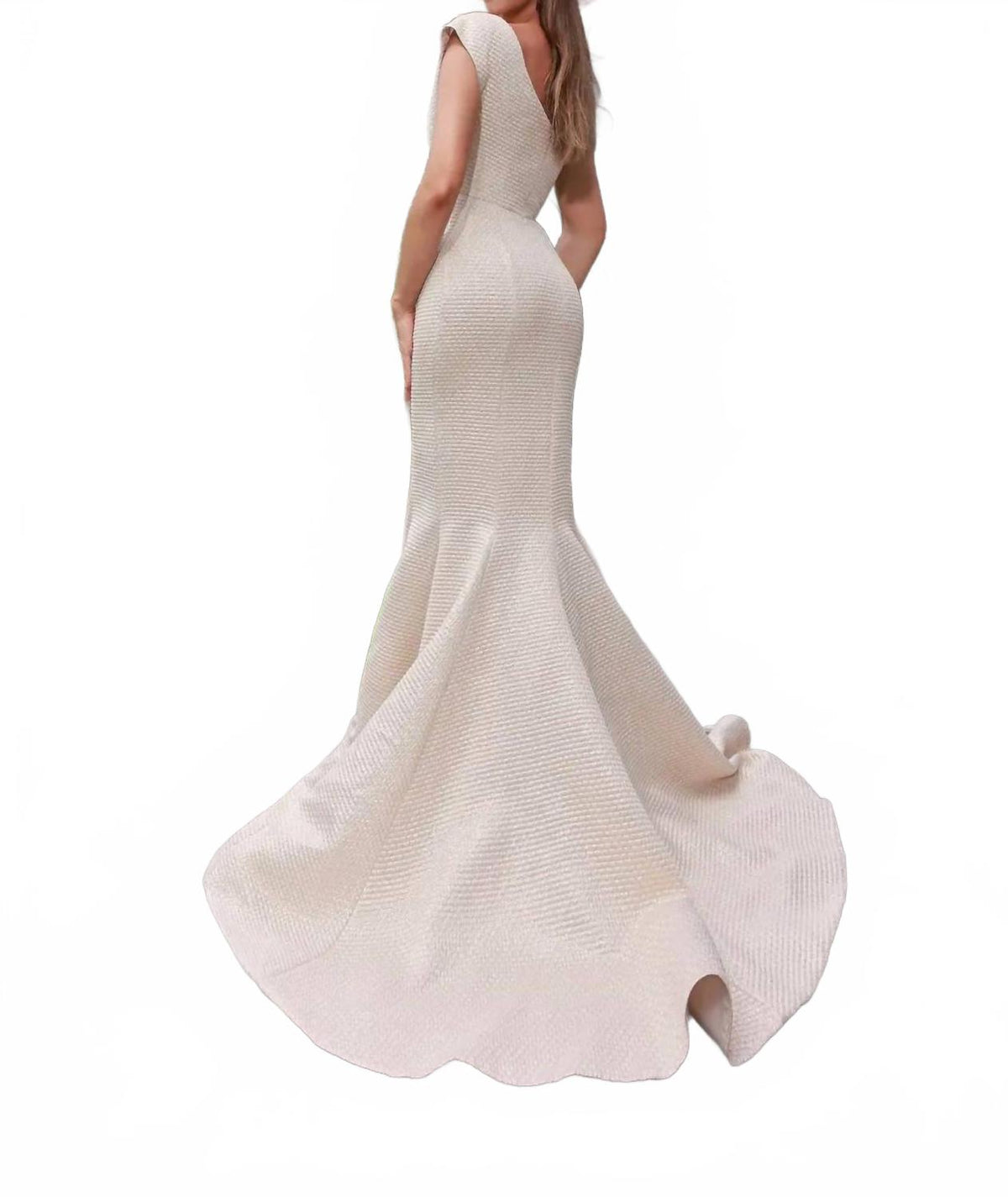One-Shoulder 3D Ruffle Front Jacquard Mermaid Gown In Champagne