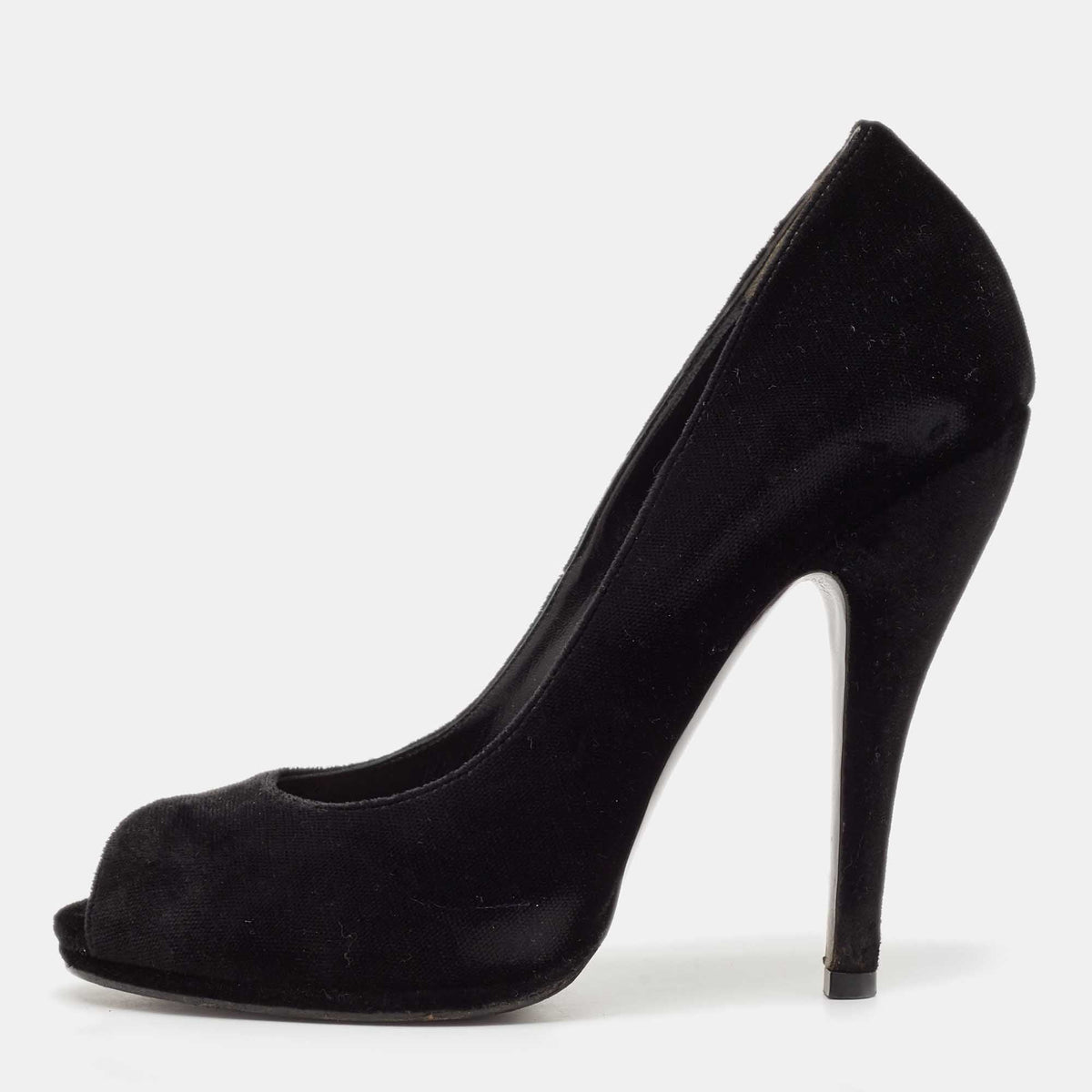Gucci Black Velvet Peep Toe Pumps Size 38.5