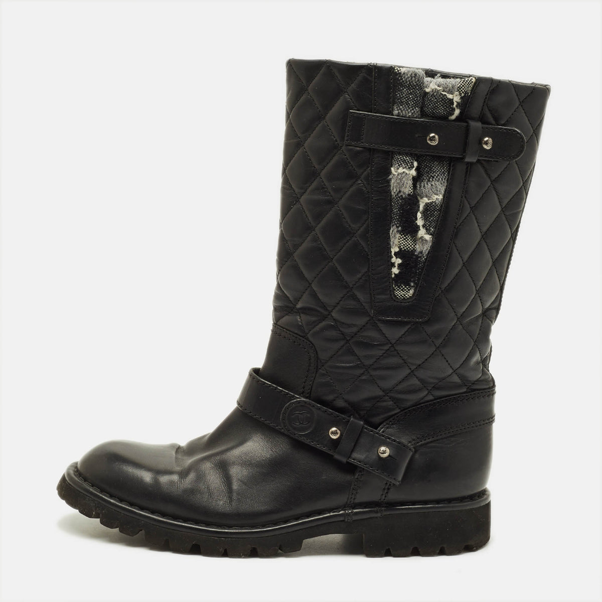 Chanel  Size 40 Black Quilted Leather Motorcycle Boots