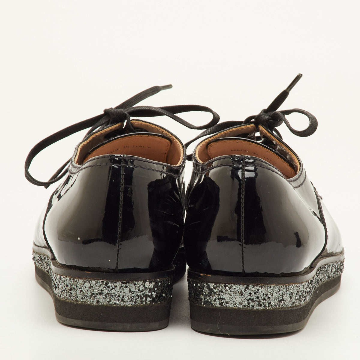Miu Miu Size 38.5 Black Patent Leather Lace Up Derby&nbsp;
