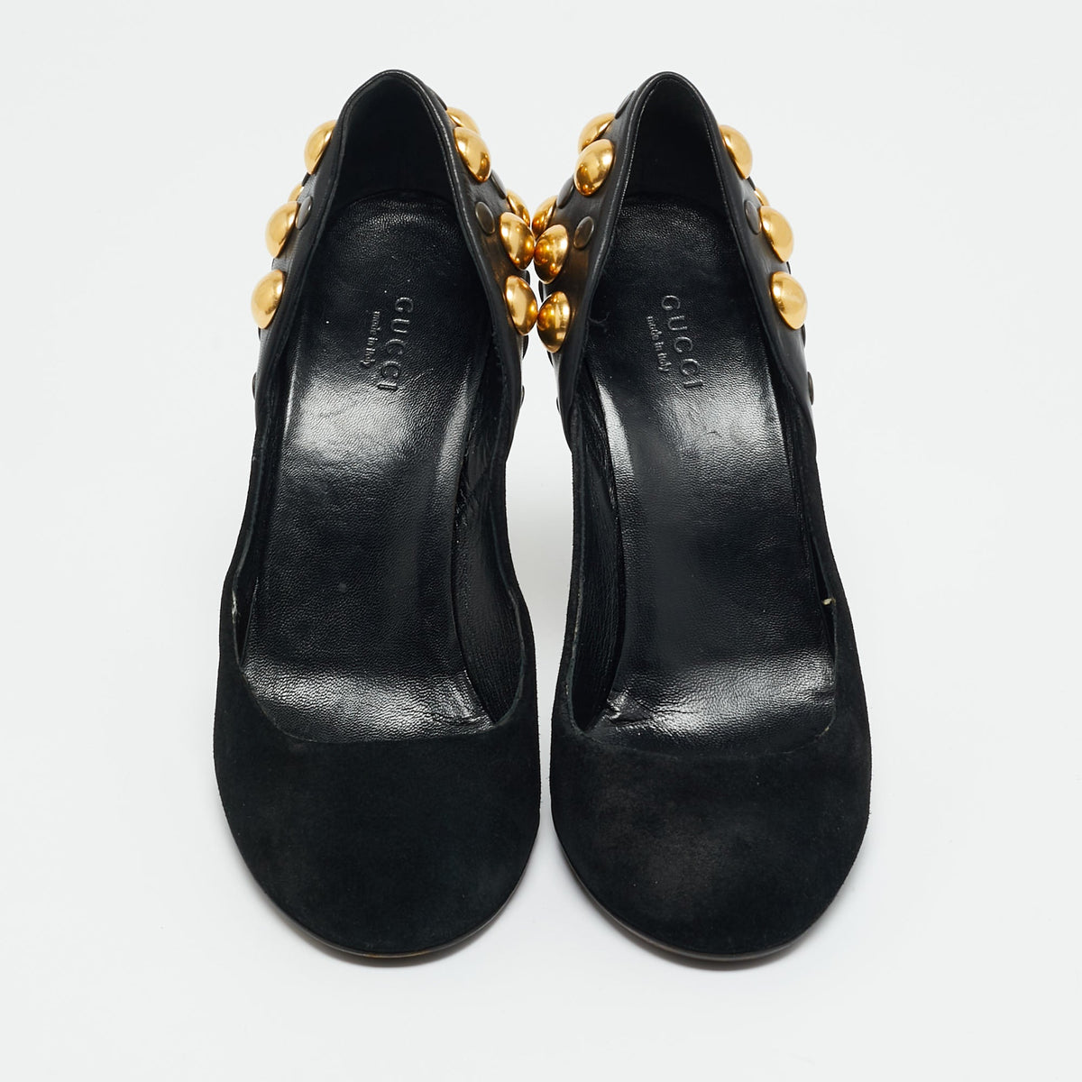 Gucci Black Leather and Suede Stud Embellishment Pumps Size 37