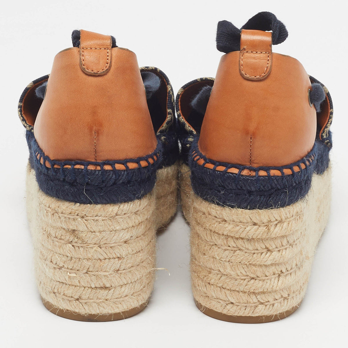 Tory Burch Size 38.5 Blue Denim Wedge Espadrille Sandals