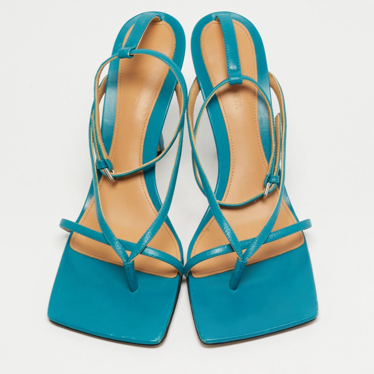 Bottega Veneta Stretch Size 40 Blue Leather Ankle Strap Sandals