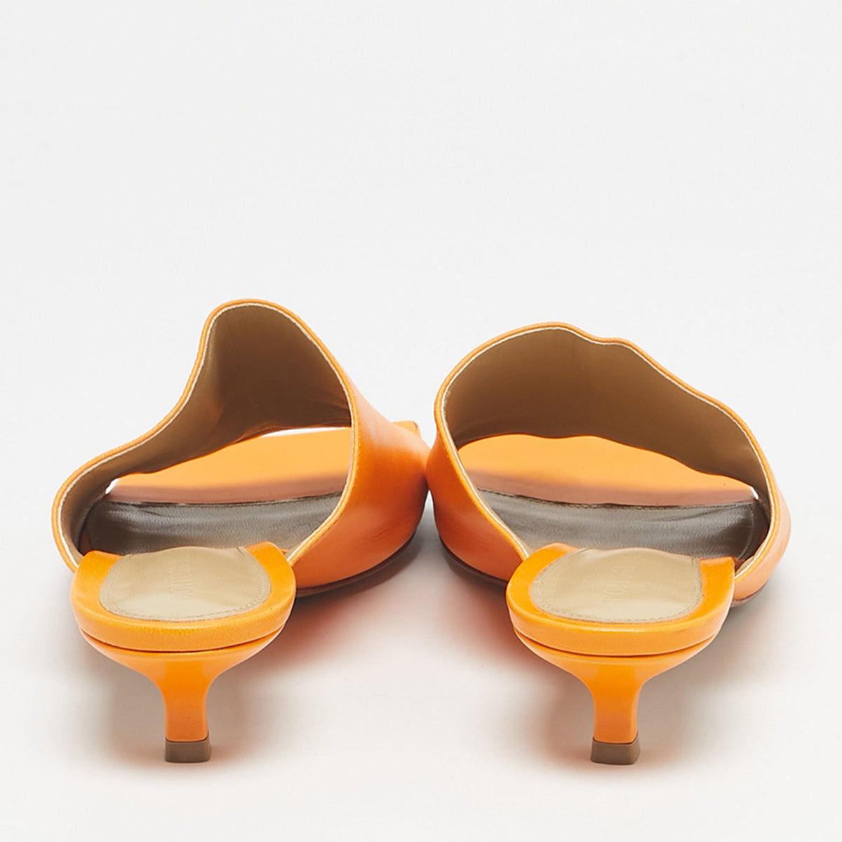 Bottega Veneta Orange Leather Square Toe Mule Sandals Size 36.5