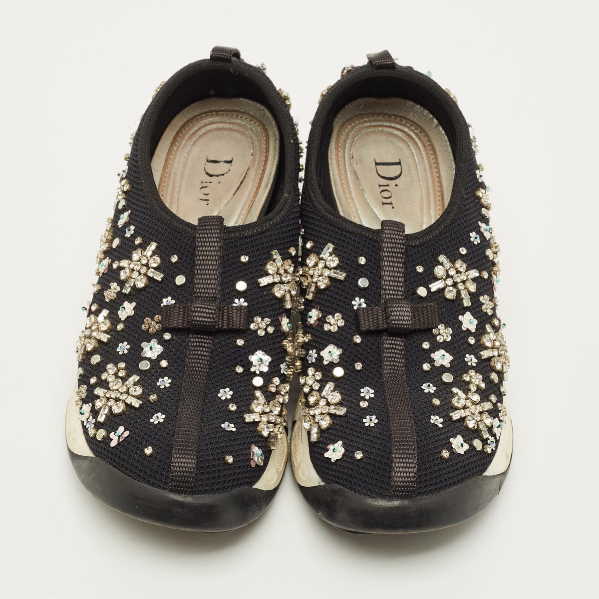 Dior Fusion Size 37 Black Mesh Crystal Embellished Low Top Sneakers