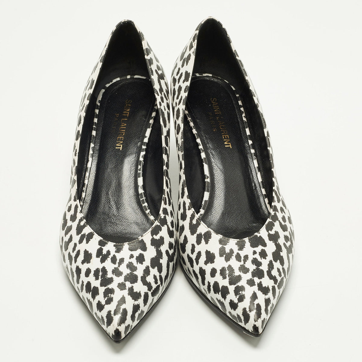 Saint Laurent Charlotte Size 40 Black/White Leather Pointed Toe Pumps