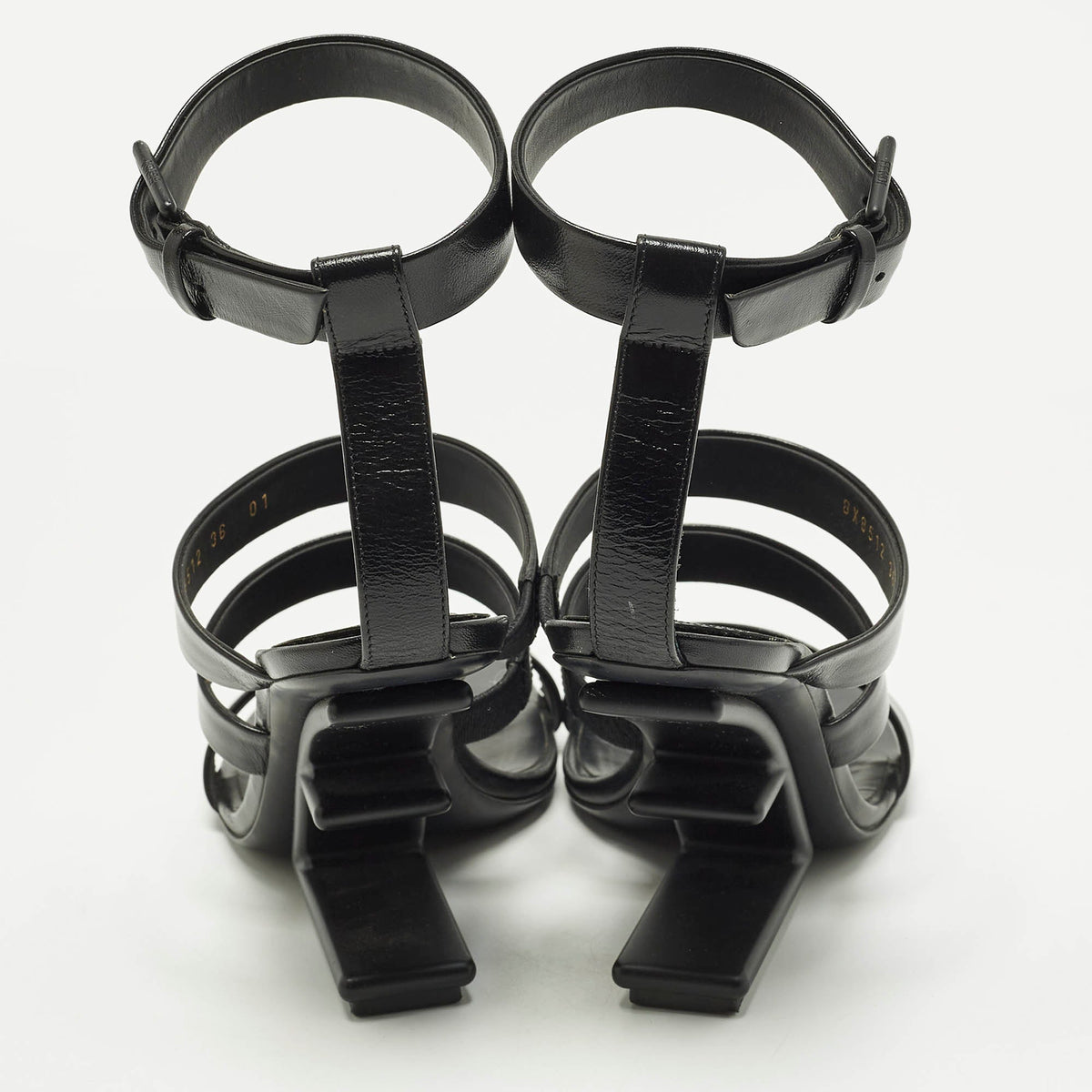 Fendi Size 36 Black Leather Wedge Strappy Sandals