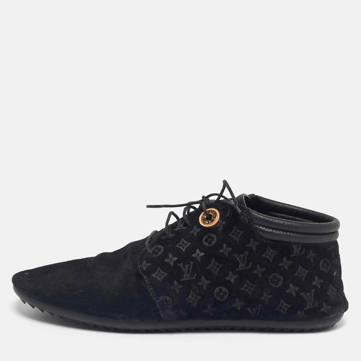 Louis Vuitton Black Monogram Suede Lace Up Sneakers Size 36