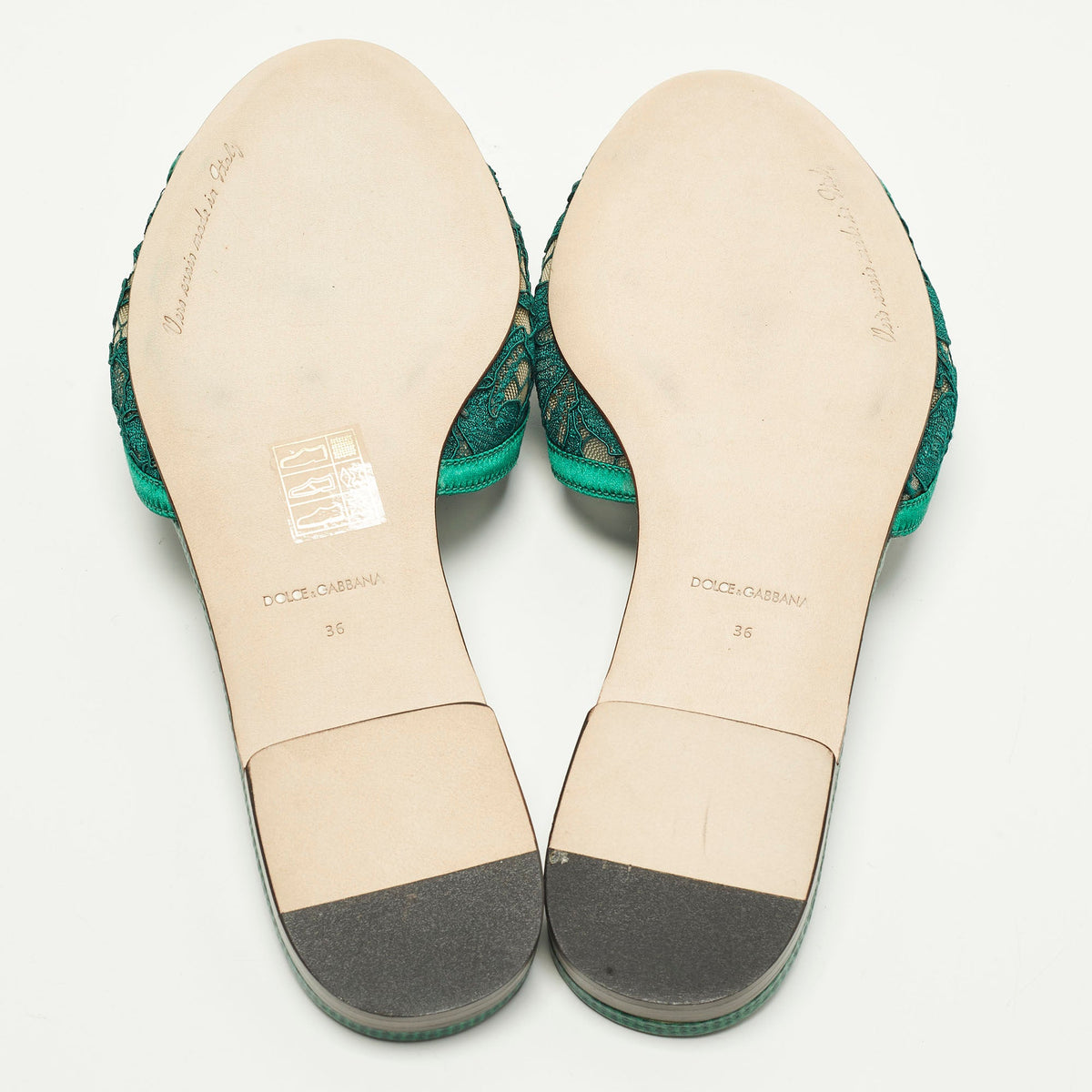 Dolce & Gabbana Bianca Size 36 Green Lace and Satin Flat Slide