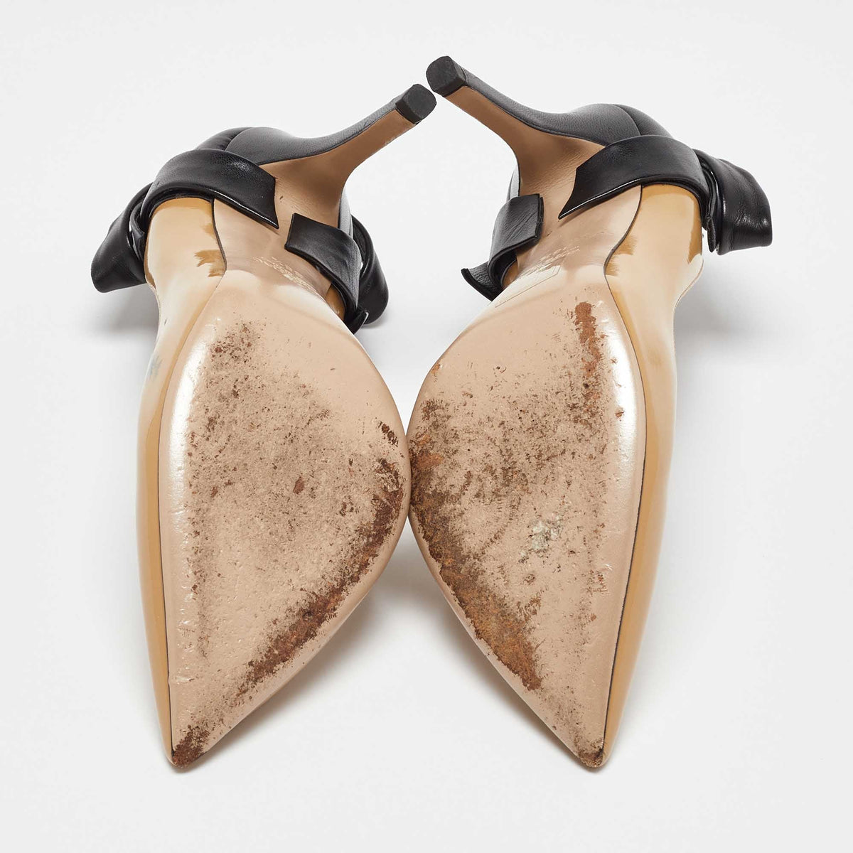 Valentino Beige/Black Leather and Patent Bow Pointed Toe Pumps Size 38.5