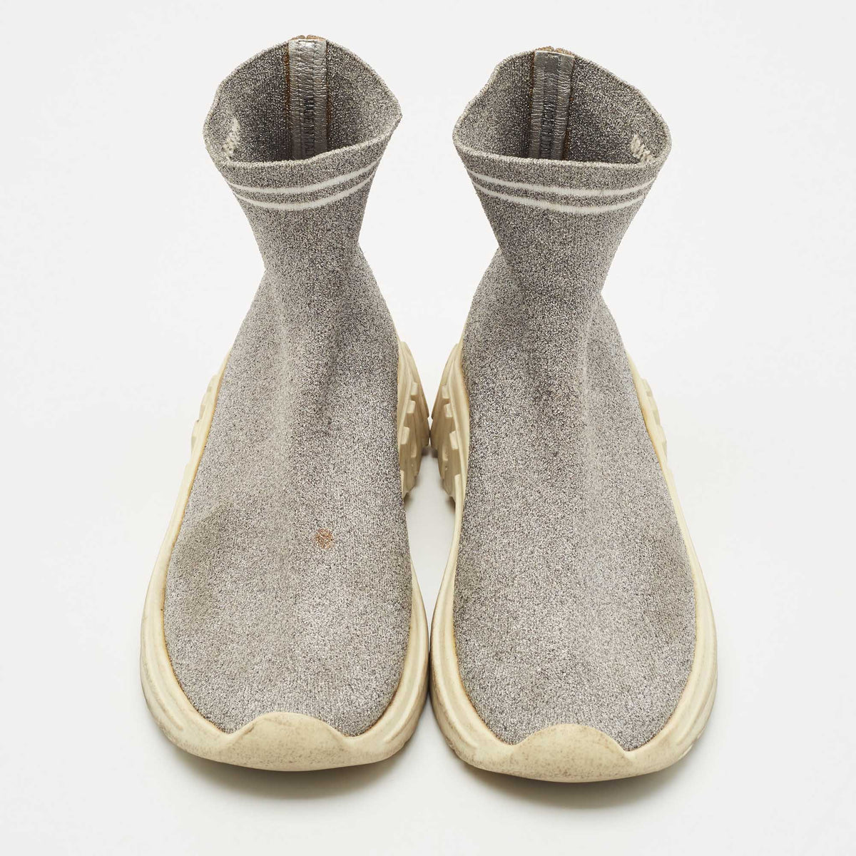 Miu Miu Silver Knit Lurex Fabric Sock Sneakers Size 38