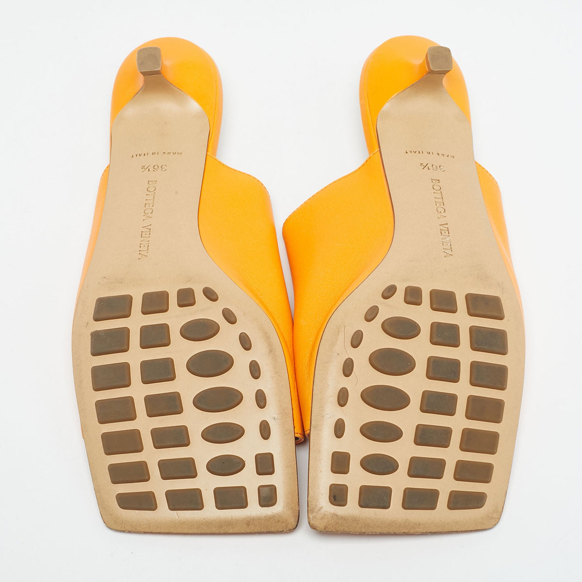 Bottega Veneta Orange Leather Square Toe Mule Sandals Size 36.5