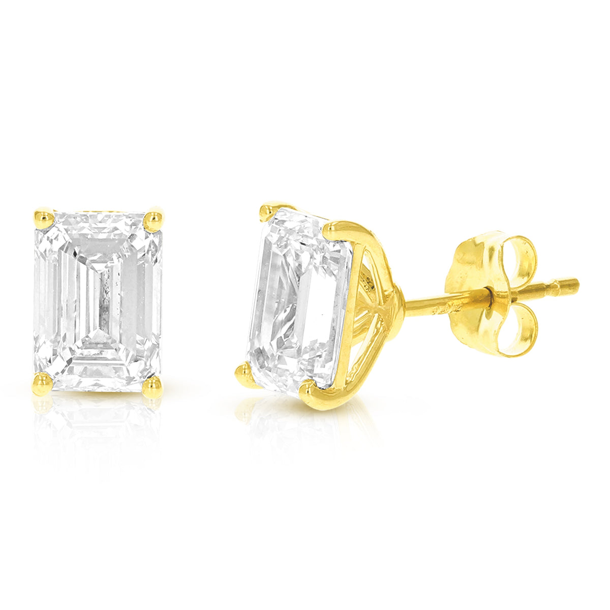 2 cttw Emerald Lab Grown Diamond Stud Earrings in 14K Gold With Push Backs For Women