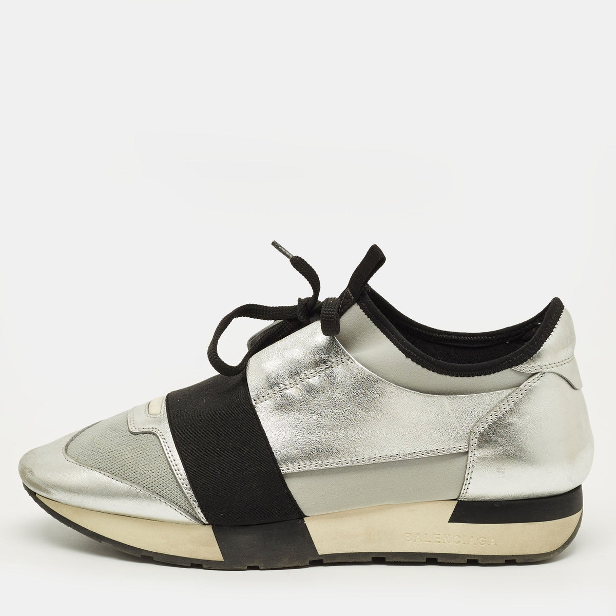 Balenciaga Race Runner Size 39 Silver/Grey Leather and Mesh Low Top Sneakers