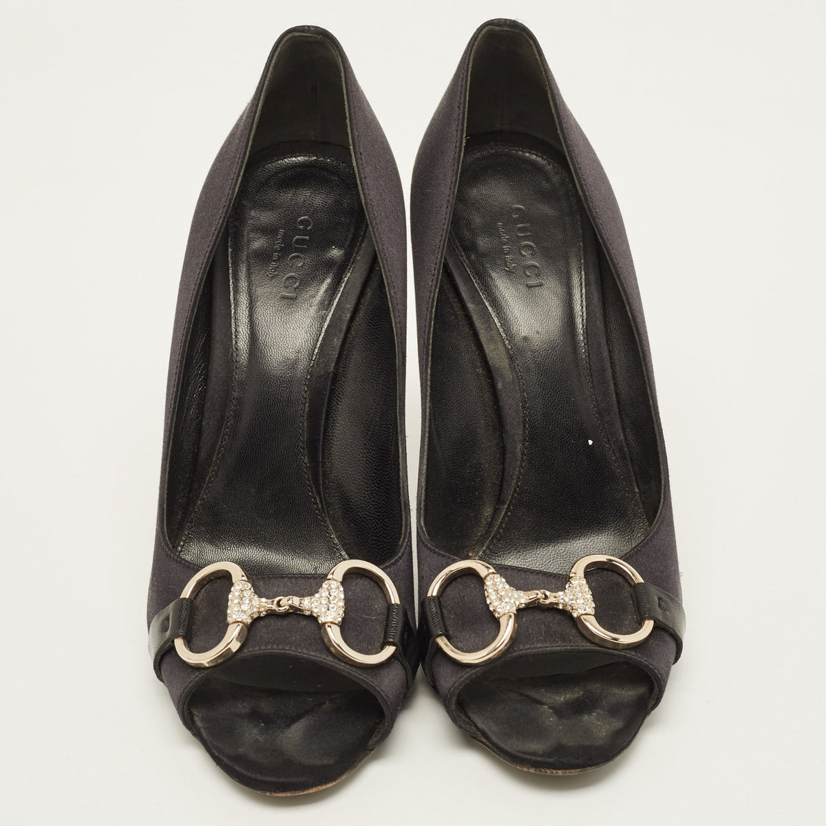 Gucci Black Satin Hollywood Peep Toe Pumps Size 36