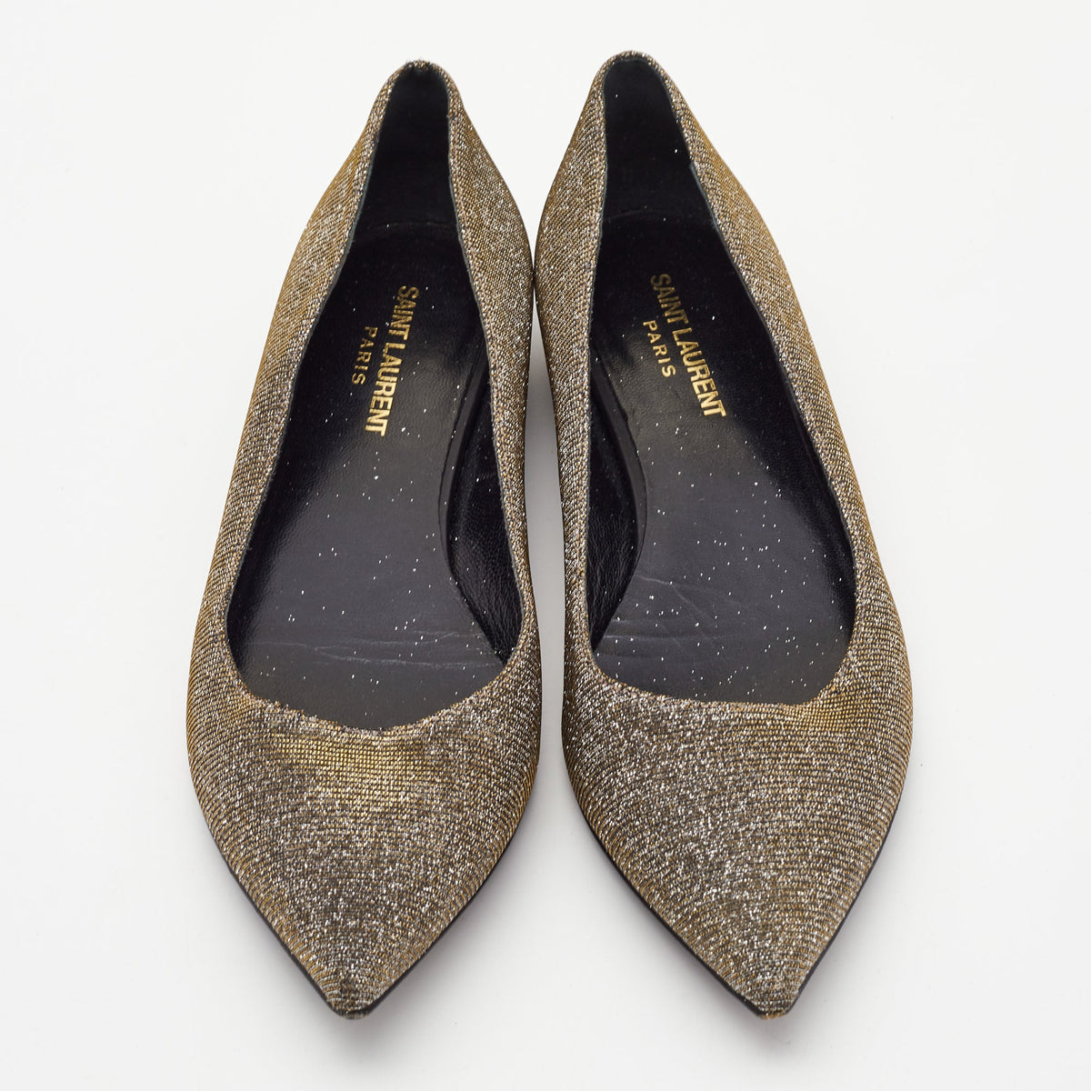 Saint Laurent Metallic Lurex Fabric Pointed Toe Ballet Flats Size 38.5