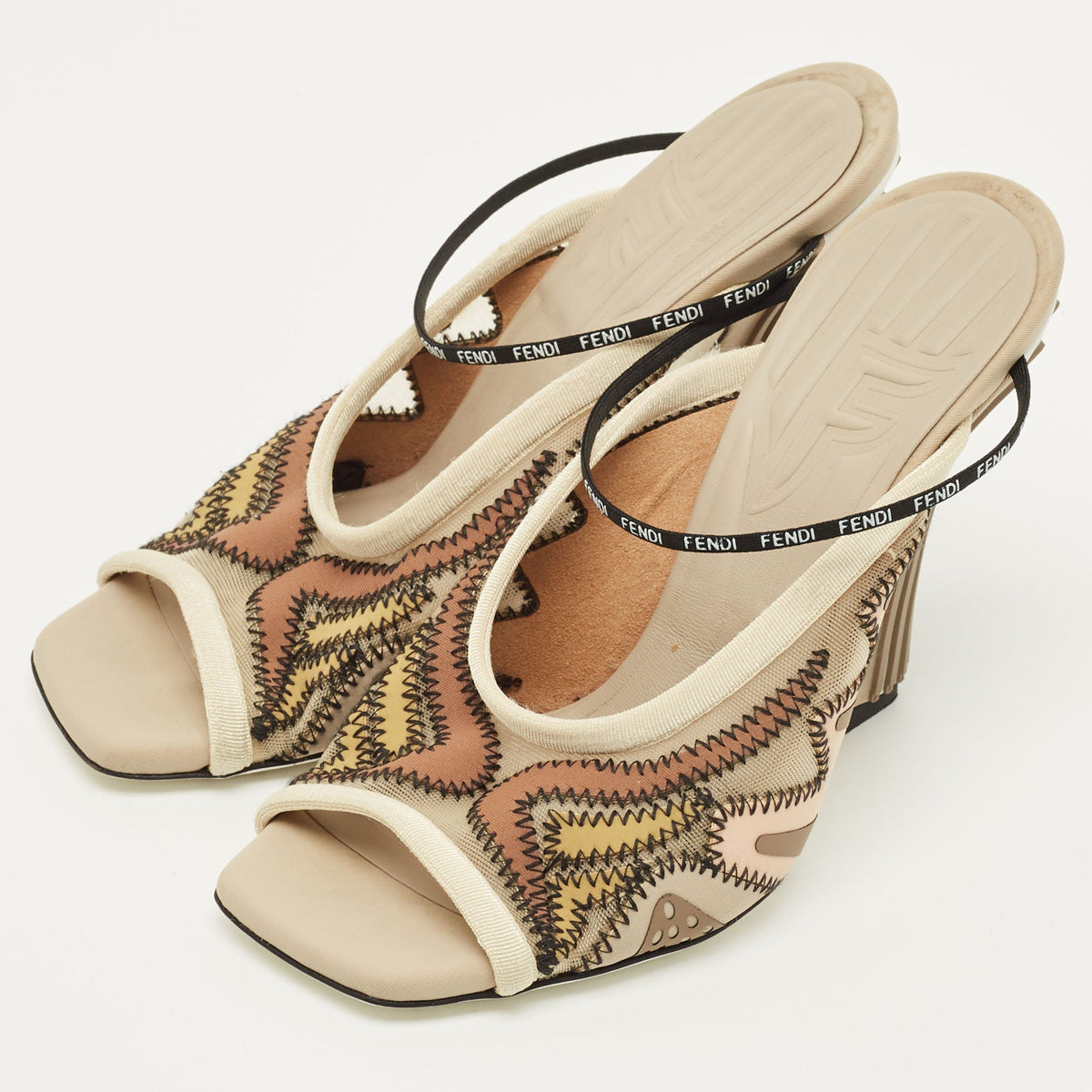 Fendi Size 35 Multicolor Fabric and Mesh Ankle Strap Sandals