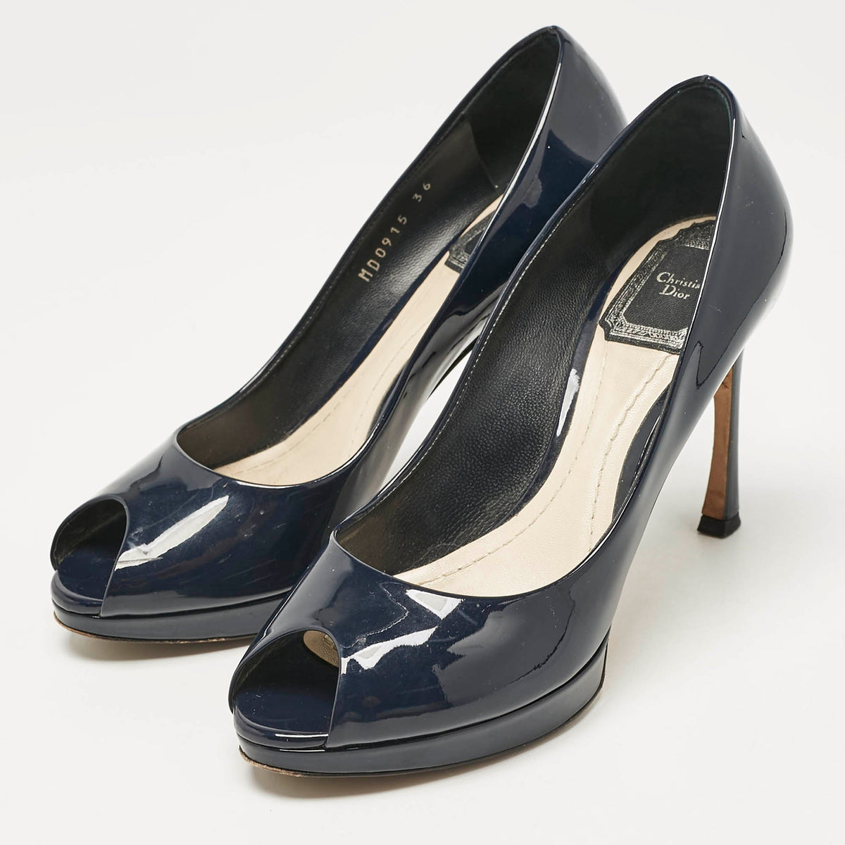 Dior Navy Blue Patent Leather Platform Pumps Size 36