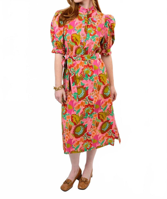 Bouquet Midi Dress In Pink/multi