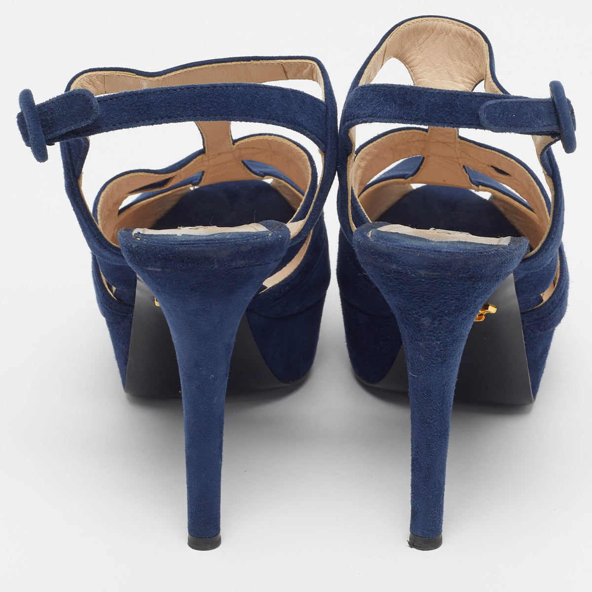 Prada Size 38.5 Navy Blue Suede Platform Ankle Strap Sandals