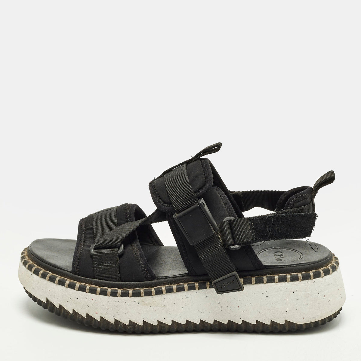 Chloe Lilli Size 39 Black Fabric and Nylon Platform Sandals