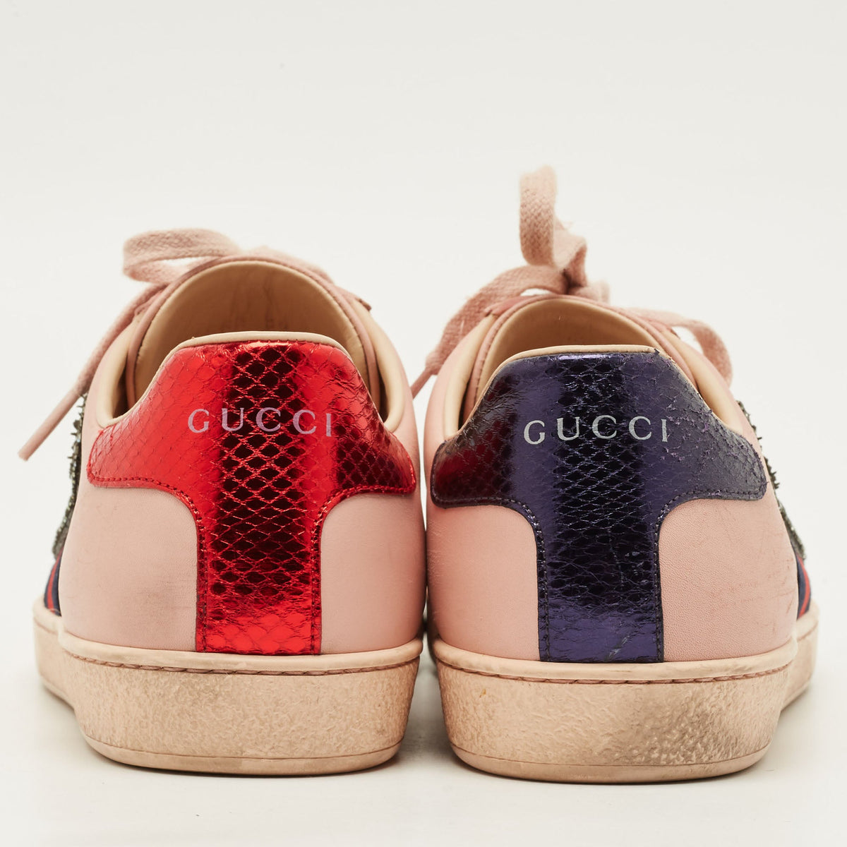 Gucci Ace Size 39 Pink Leather Lace Up Sneakers
