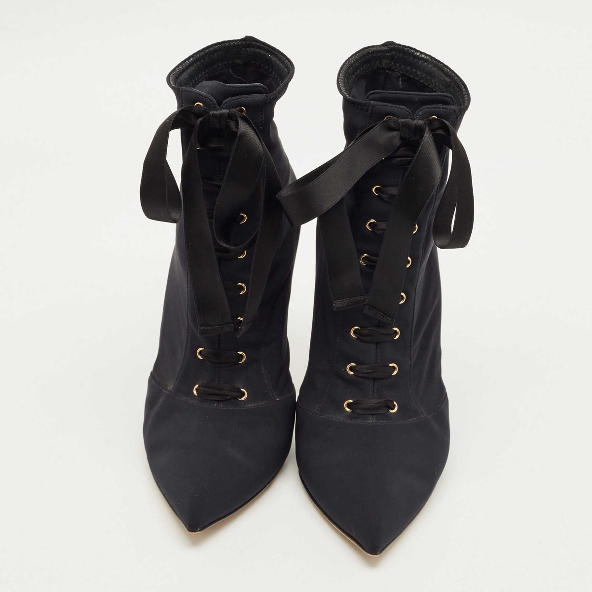 Dolce & Gabbana Lori Size 37 Navy Blue Stretch Fabric Ankle Length Boots
