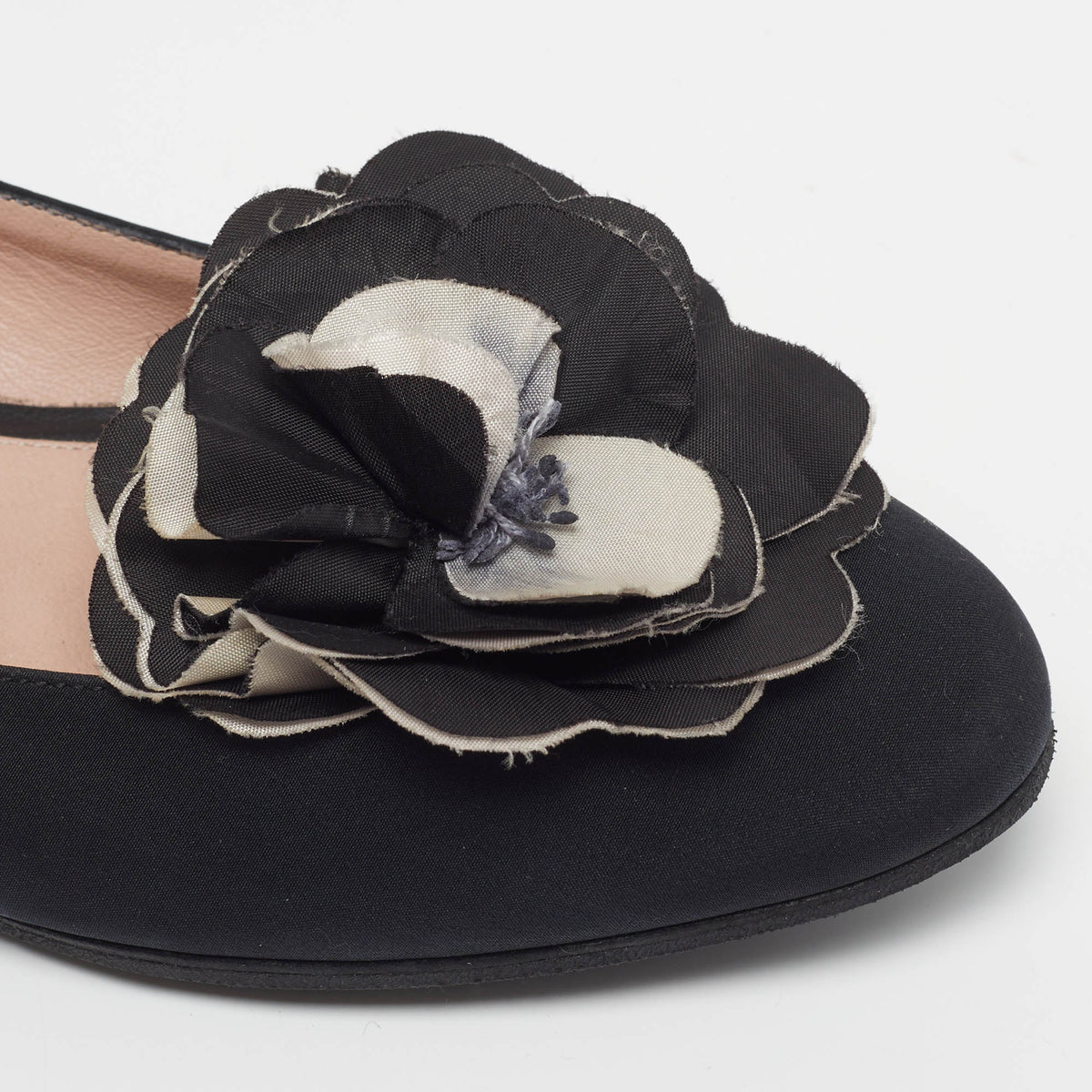 Chanel Size 36.5 Black Fabric  CC Camelia Ballet Flats